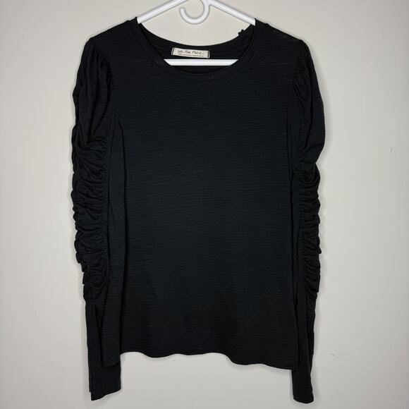 FREE PEOPLE Womens Top Large Black Natasha Ruched Long Sleeve Boho Capsule Basic - Picture 4 of 7